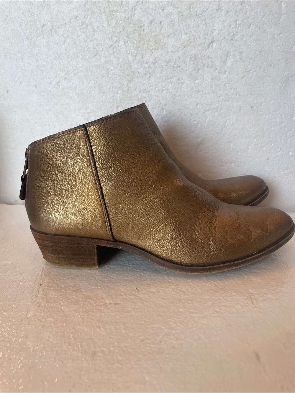 Women's Metallic Tan Leather Ankle Boots